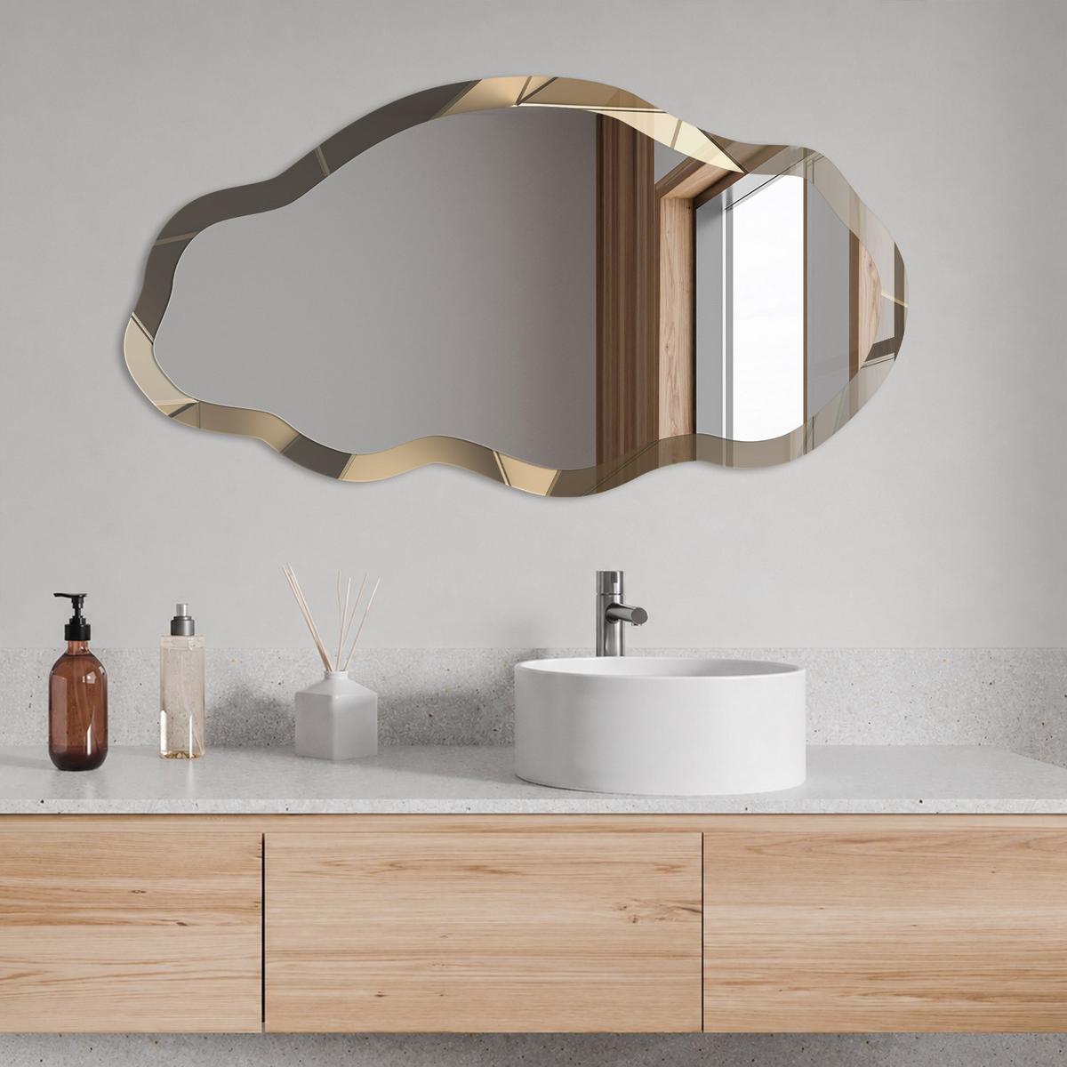 SPIEGEL 90x45 cm asymmetrisch mit Druck - Die Energie der Geometrie - Transparent, Glas (45/90/0.4cm) - TULUP