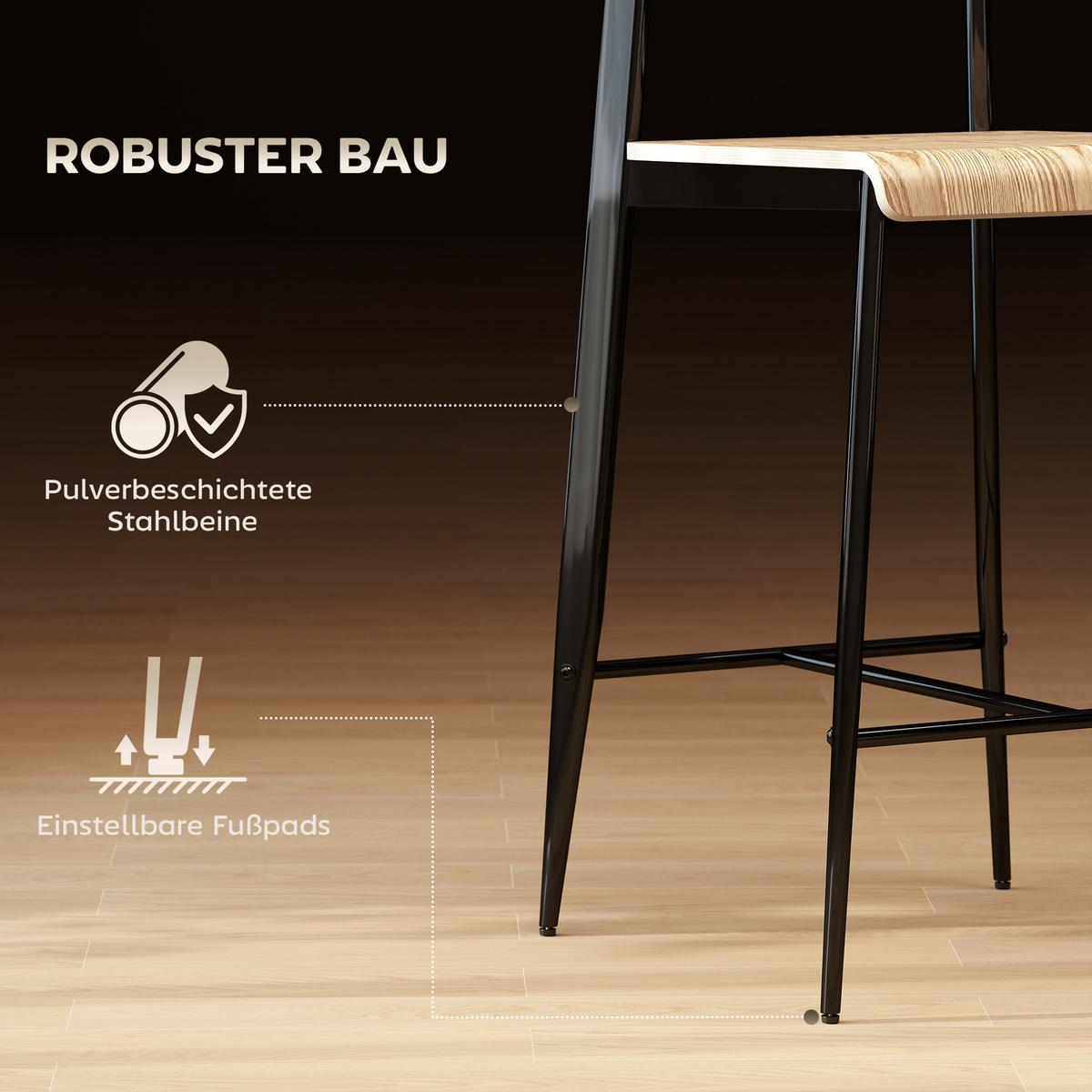 BARHOCKER 2er Set, Barstuhl mit Metallgestell, Küchenstuhl mit Sitzhöhe 66 cm - Naturfarben, Metall (43/103/55cm) - HOMCOM