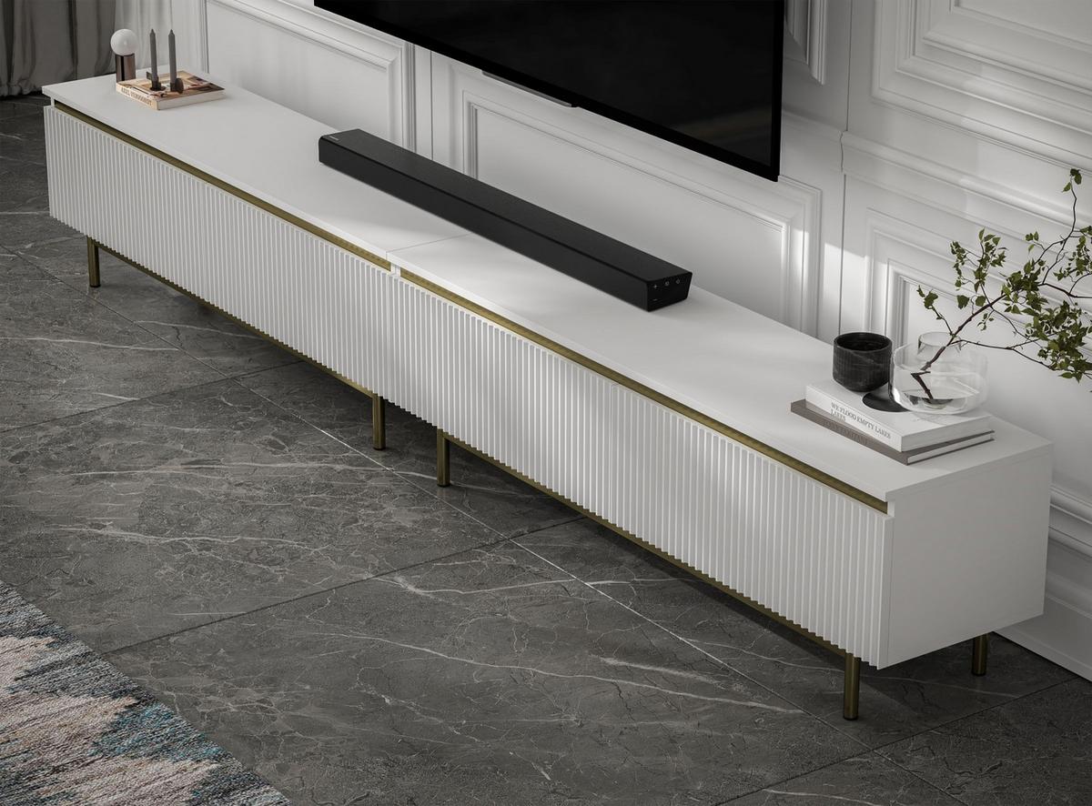 TV-LOWBOARD 2er-Set Selene Weiß matt 280 cm mit Metallrahmen - Goldfarben/Weiß, Holzwerkstoff/Metall (280/44/35cm) - Meble Lindner