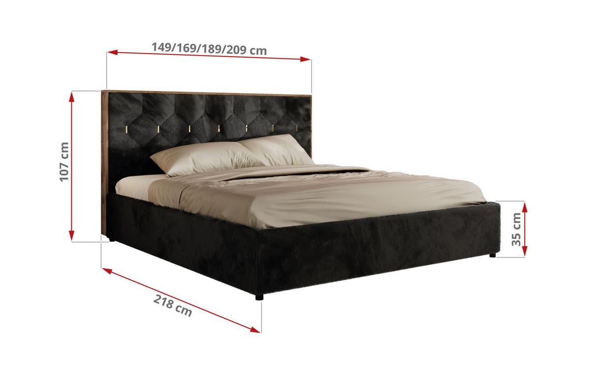 POLSTERBETT LARINO CLASSIC 140/200 - Schwarz Plüsch - Multipocket-Matratze - Schwarz, Textil (140/200cm) - MKS