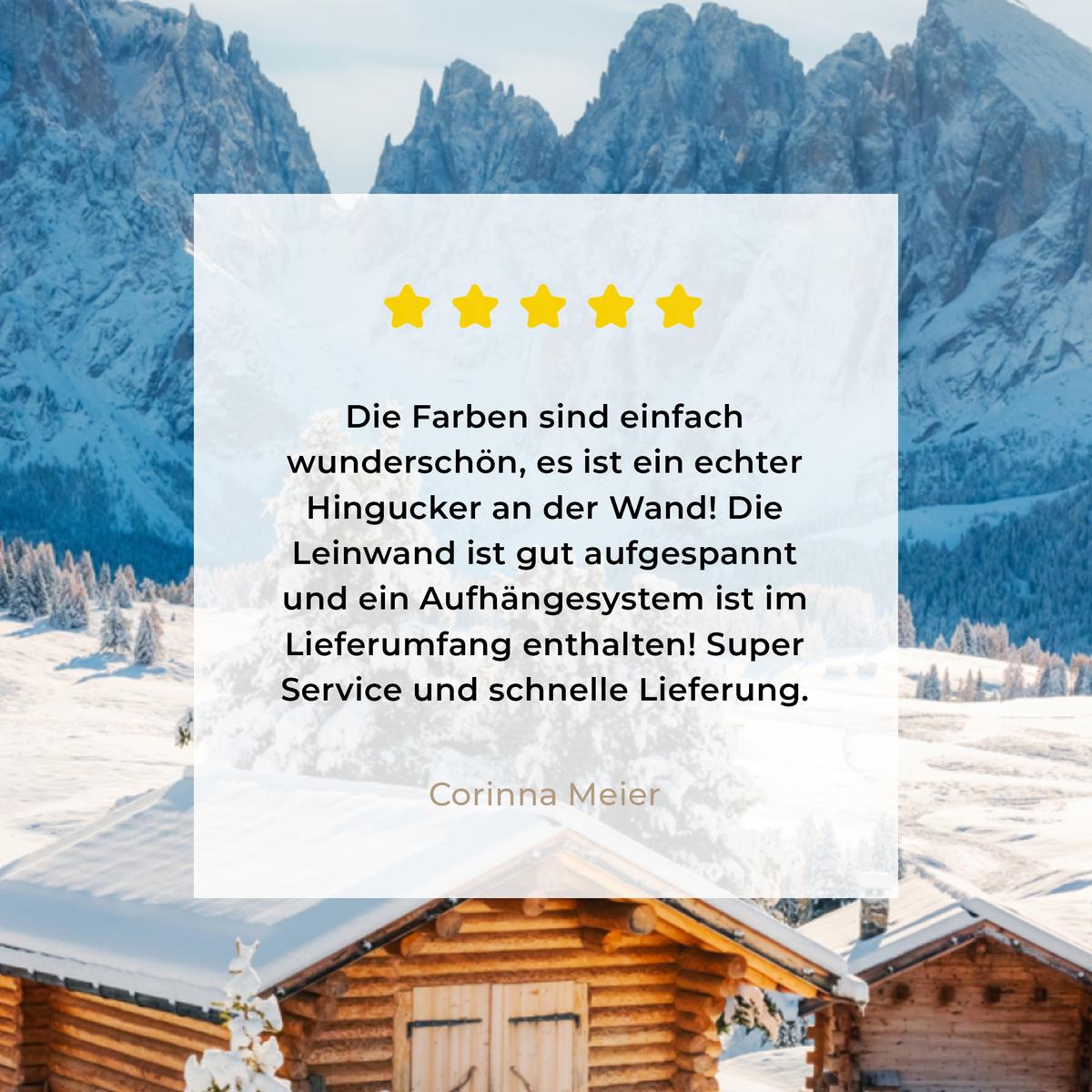 LEINWANDBILD Winter - Hütte - Berge - Aussicht - Schnee Deko Wohnzimmer 20x20 cm - Eichefarben, Textil (20/20cm) - MuchoWow