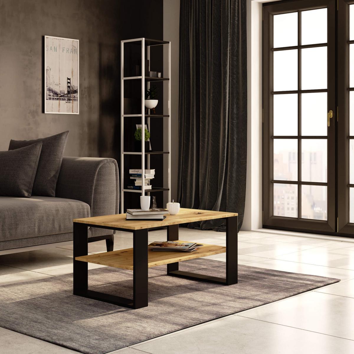 COUCHTISCH Eiche Artisan, Schwarz 45/92/53 - Schwarz/Eiche Artisan, Textil (53/92/45cm) - RAUMHIRSCH FURNITURE