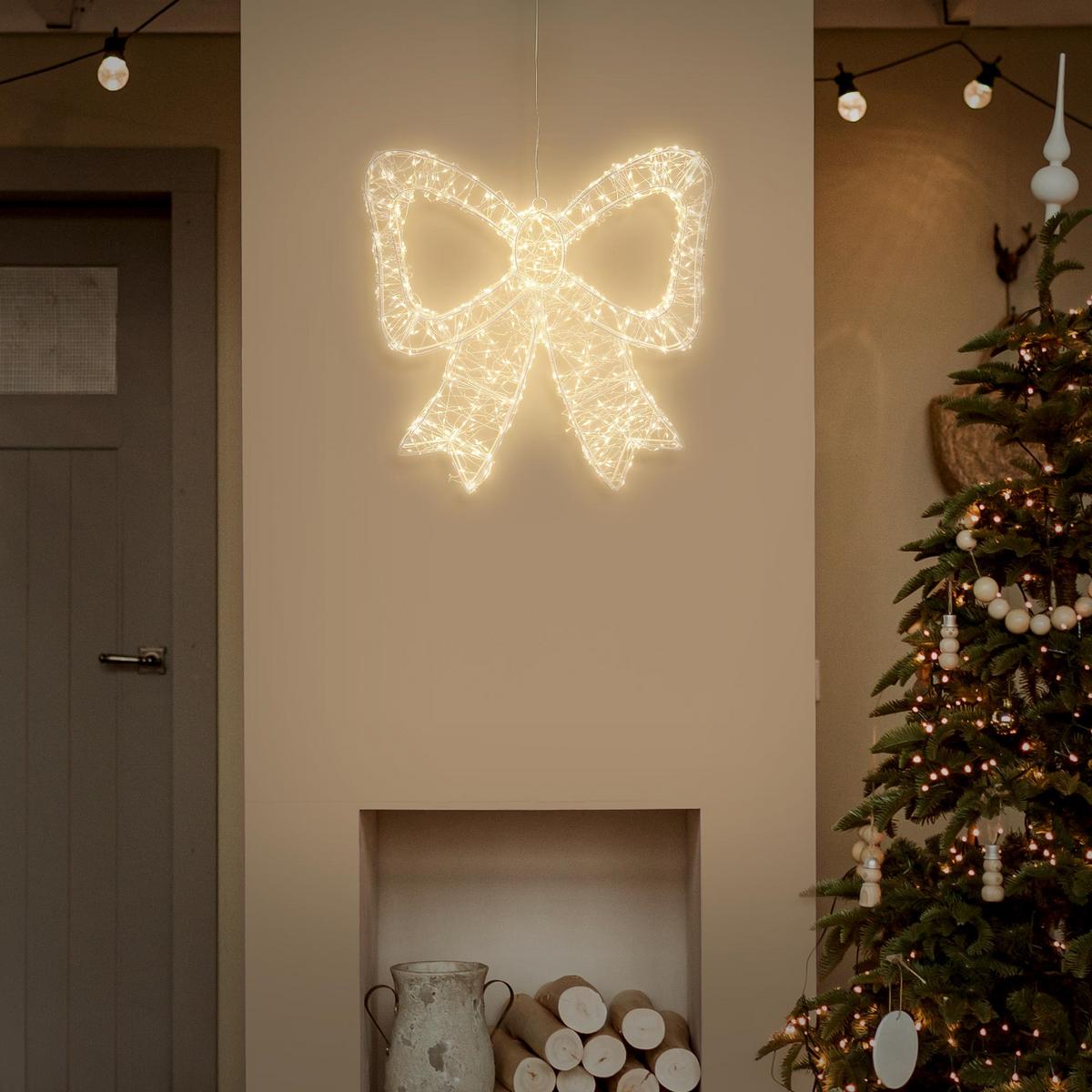 LED SCHLEIFE mit Timer 720 LED Warmweiß Weihnachtsdeko 46 cm Innen/Aussen - Weiß, Kunststoff (48/46/6cm) - ECD-Germany