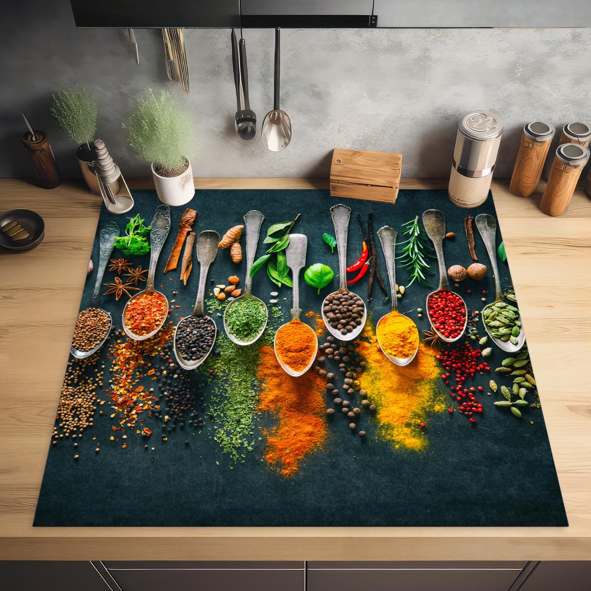 HERDABDECKPLATTE Kräuter - Gewürze - Löffel Induktionsmatte 78x78 cm - Multicolor, Kunststoff (78/78/0.2cm) - MuchoWow