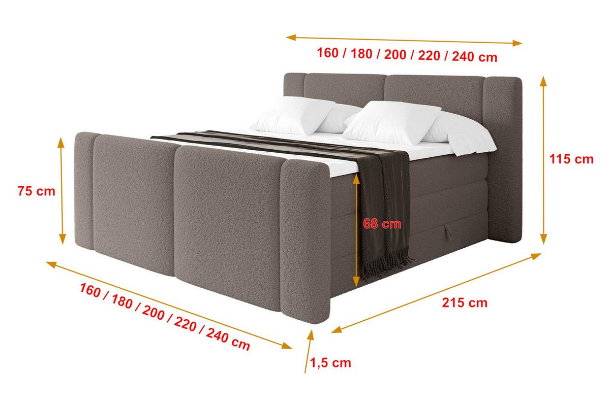 BOXSPRINGBETT mit Matratze H3/H4 - EVON KING Zanozek - 180x200 cm Braun - Braun, Holzwerkstoff (180/200cm) - ALTDECOR