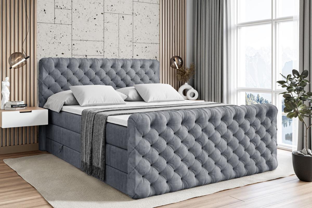 BOXSPRINGBETT BOXI8-Z KING - 180x200 - H3/H4 - Grau - Grau, Holzwerkstoff (180/200cm) - ALTDECOR