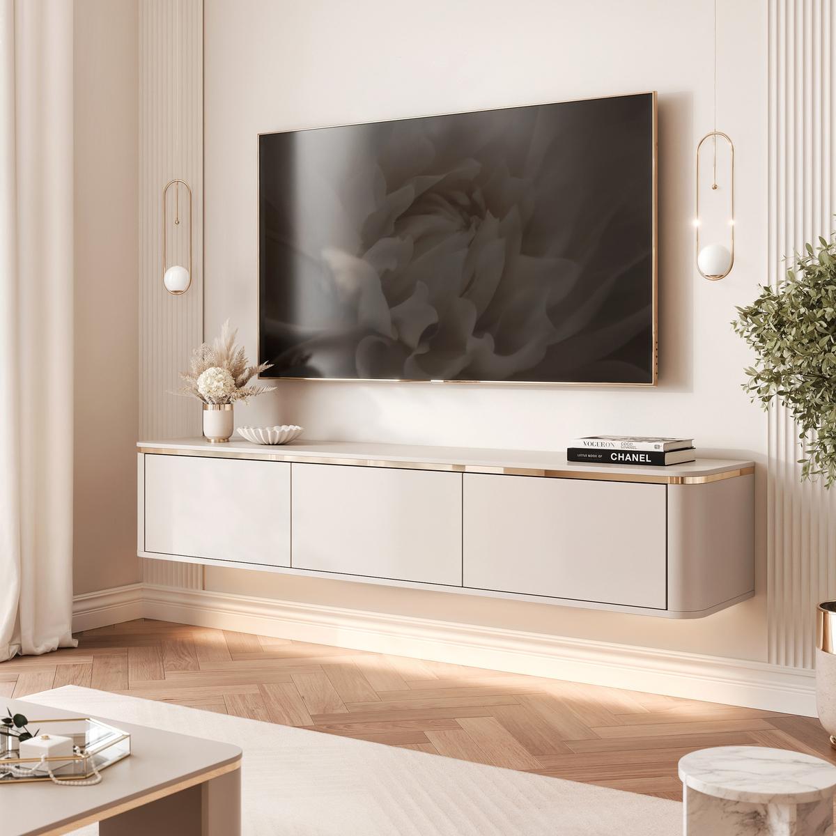 TV-LOWBOARD AZELIA Kaschmir hängend mit LED-Beleuchtung 165 cm - Kaschmir, Holzwerkstoff (165/31/35cm) - Idohome