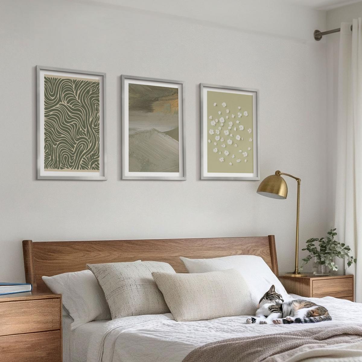 BILDER SET 3er Set - 40x60 cm Silberner Rahmen - Abstrakte florale Wellenmuster - Silberfarben, Kunststoff (40/60cm) - TULUP