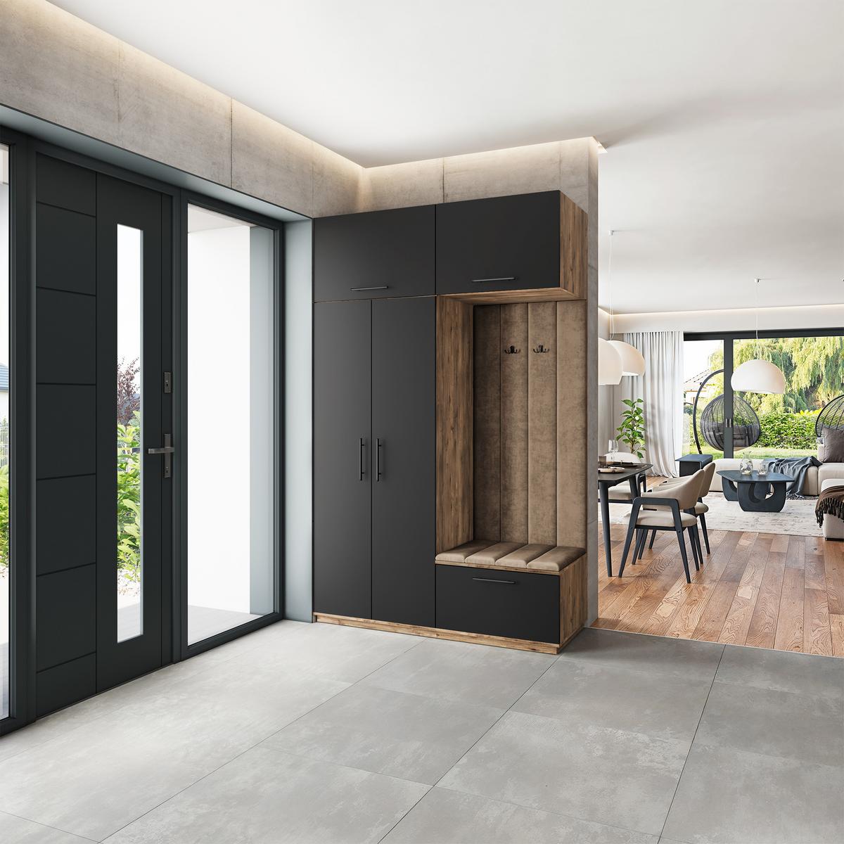 GARDEROBENSCHRANK REMA 150/240/60 cm Modern Garderobe-Set Eiche Lefkas - Eichefarben/Schwarz, Holzwerkstoff (150/240/60cm) - MASSENO
