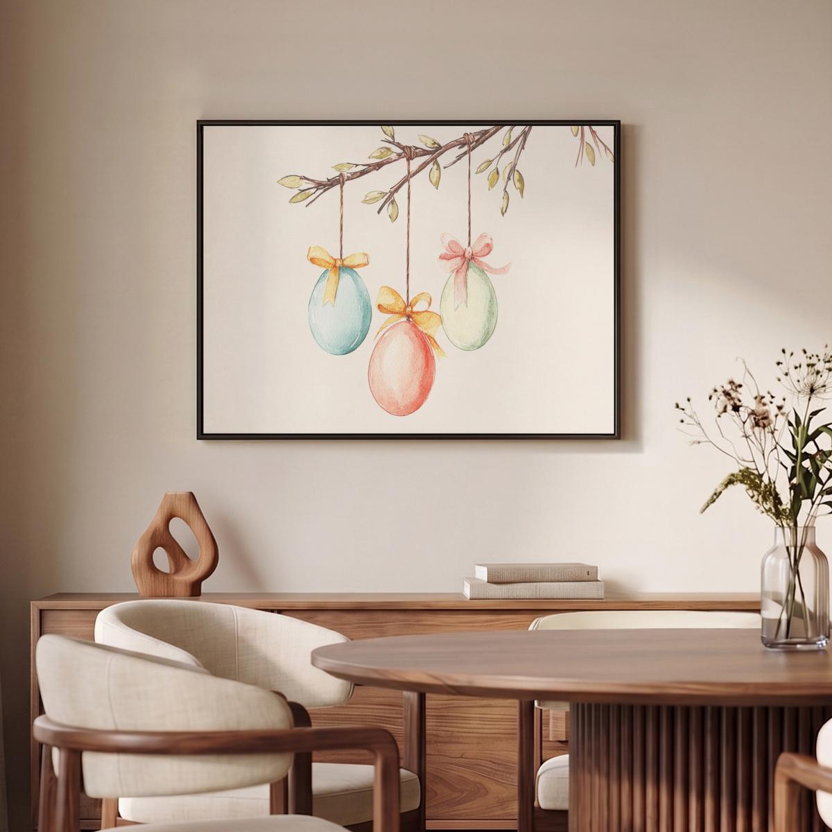LEINWAND Bilder mit Rahmen - Osterkuchen - Schleife - Eier - 70x50 - Creme, Textil (70/50cm) - MuchoWow