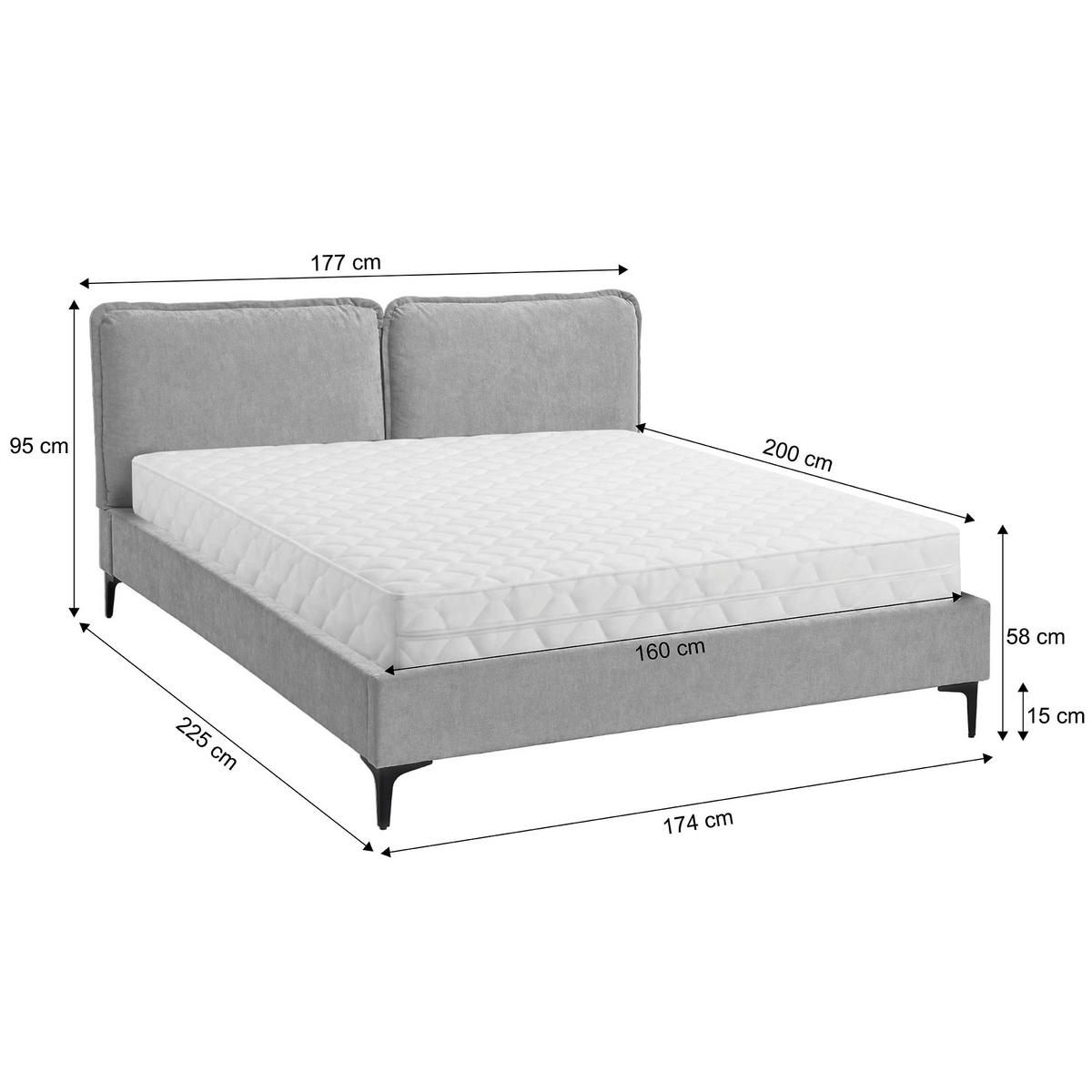 POLSTERBETT Sombra, Doppelbett 160x200 cm mit Taschenfedernmatratze 26 cm, Chenille-Stoff, Dunkelgrau - Dunkelgrau, Metall (160/200cm) - Beautysofa