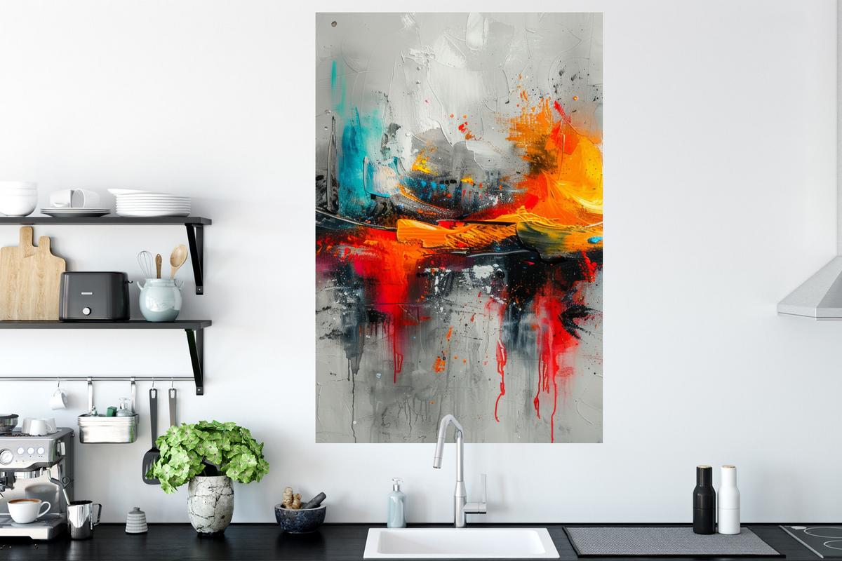 WANDTATTOO Moderne Kunst - Orange - Grau - Abstrakt Wandaufkleber 80x120 cm - Hellgrau, Kunststoff (80/120/0.1cm) - MuchoWow