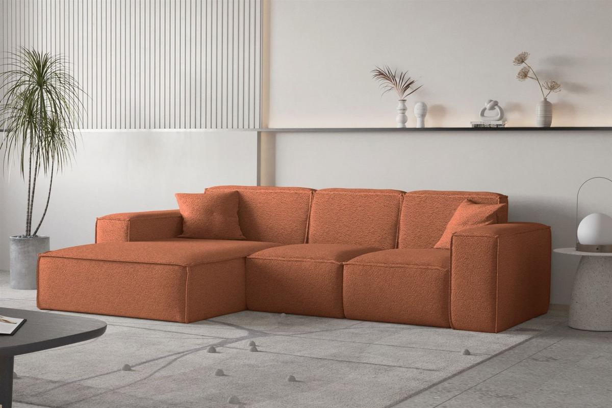 ECKSOFA Ottom Celes Premium Ascot Bukla - Kupferfarben, Holzwerkstoff/Textil (266/165cm) - Fun Möbel