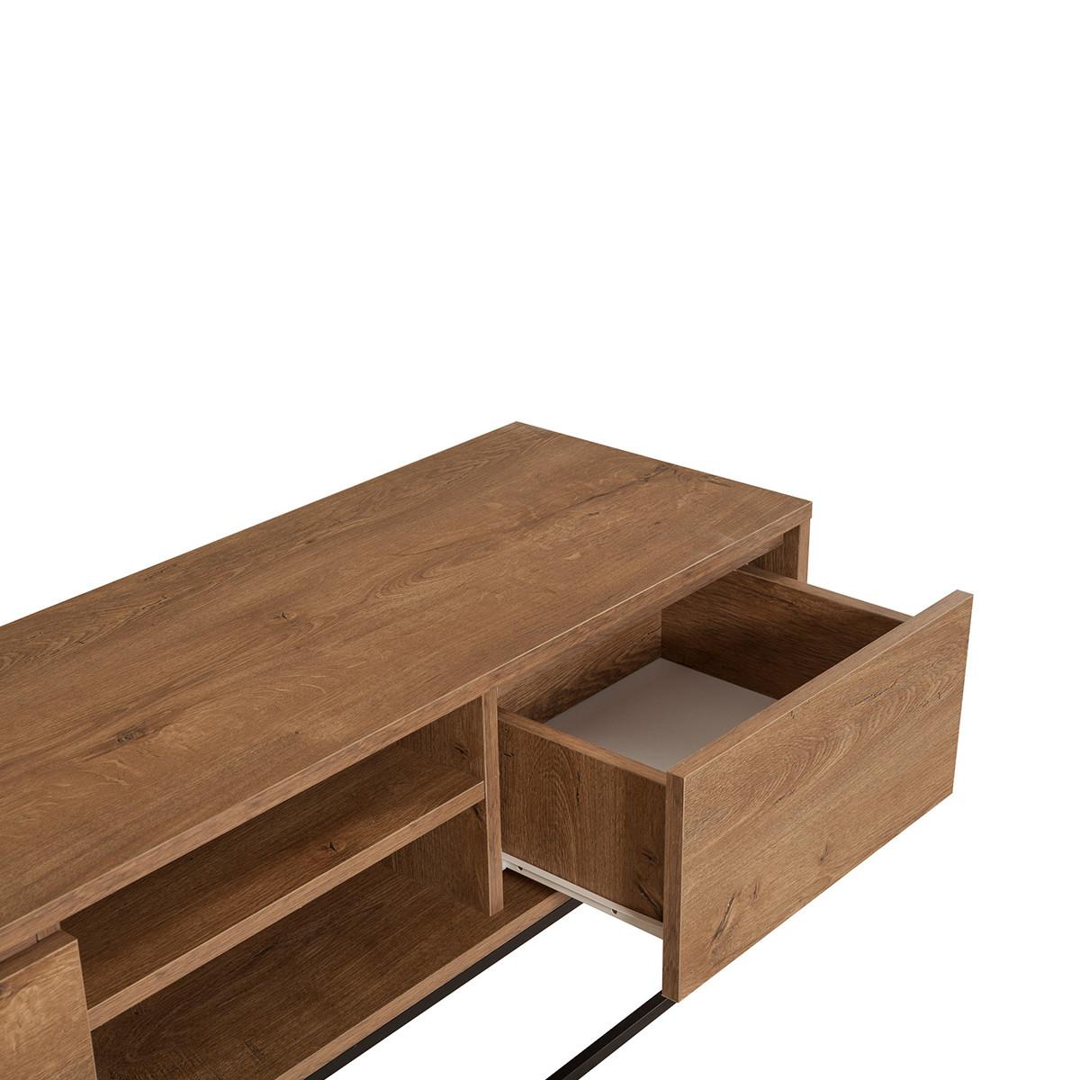 TV-MÖBEL mit 2 Fächern und 2 Schubladen, Nussbaum-Dekor, Länge 140 cm - Rodez - Nussbaumfarben, Holzwerkstoff (40/50/12cm) - Calicosy