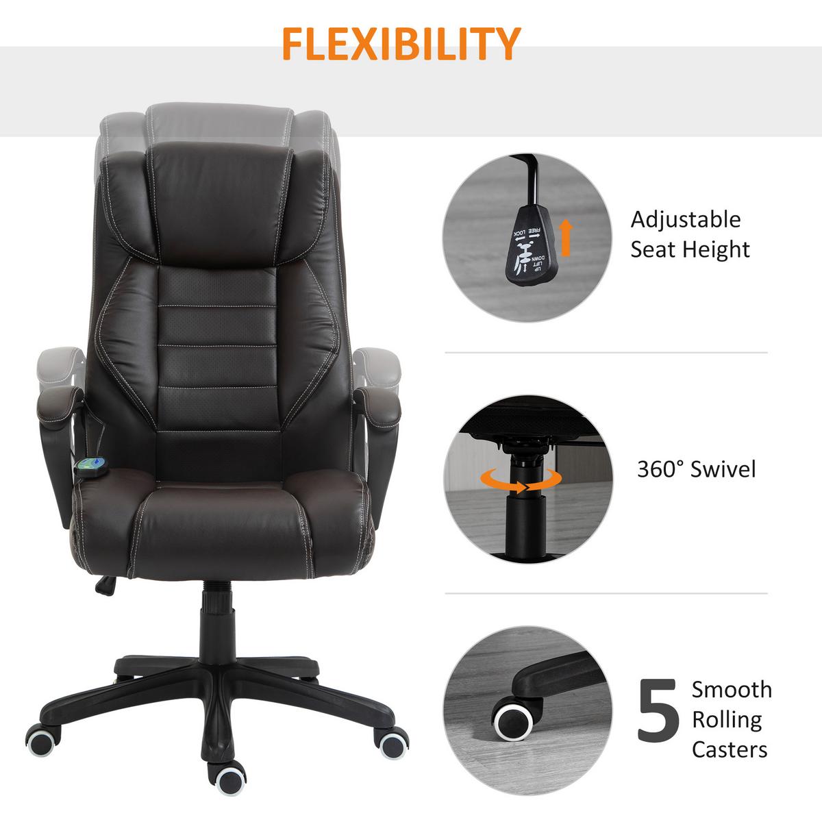 BÜROSTUHL mit Massagefunktion, höhenverstellbar, 6 Vibrationspunkte, Braun - Braun, Kunststoff (64/120/74cm) - Vinsetto