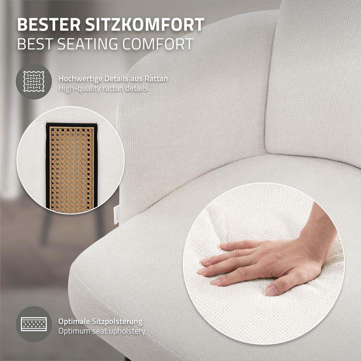 ESSZIMMERSTÜHLE 2er Set Beige mit Stoffbezug Rattan Optik - Beige/Schwarz, Textil/Metall (59/86/59cm) - ML-DESIGN