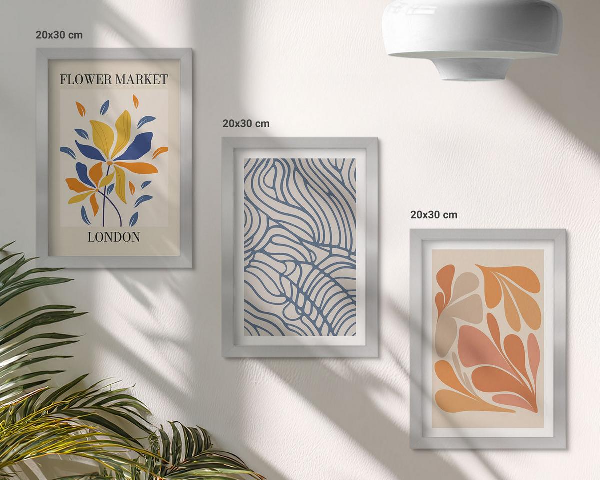 BILDER SET 3er Set - 20x30 cm Silberner Rahmen - Moderne abstrakte Blumen - Silberfarben, Kunststoff (20/30cm) - TULUP