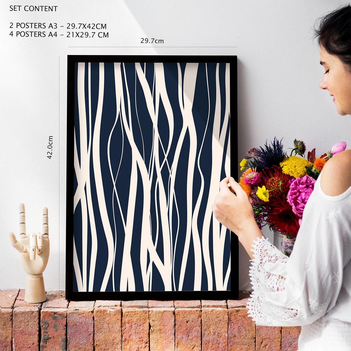 POSTER Set Mit 6 Zweigmuster In Abstrakter Form Ästhetische Dekodrucke Für Ihr Wohnzimmer, Schlafzimmer Oder Zuhause A3 & A4 Rahmen Aus Hellem Holz - Beige, Papier (29/3cm) - Nacnic