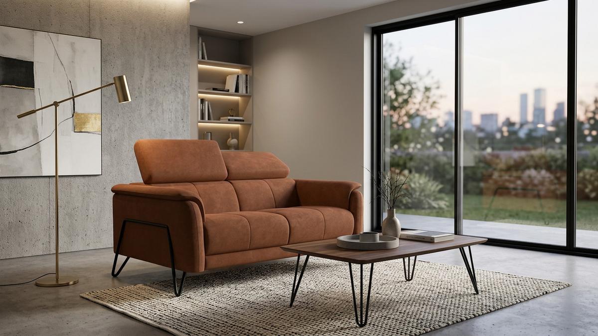 SOFA RODEN 2-Sitzer, braun, Veloursstoff - Braun, Holz/Textil (152/82/103cm) - Wozimo