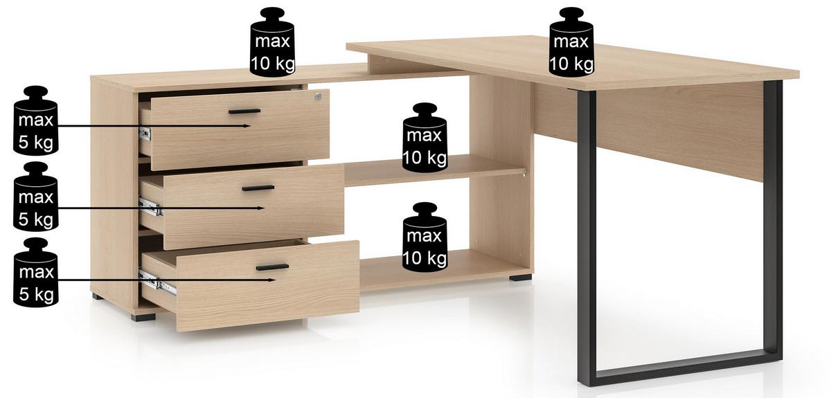 ECKSCHREIBTISCH Odelis mit 3 Schubladen 167 cm - Beige/Schwarz, Holzwerkstoff/Metall (138/167.9/76.6cm) - Selsey