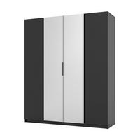 KLEIDERSCHRANK Nehir Schwarz 200 cm - 4T Modern mit 2 Spiegeln mittig - Schwarz, Holzwerkstoff/Kunststoff (200/239/61.9cm) - AX Living