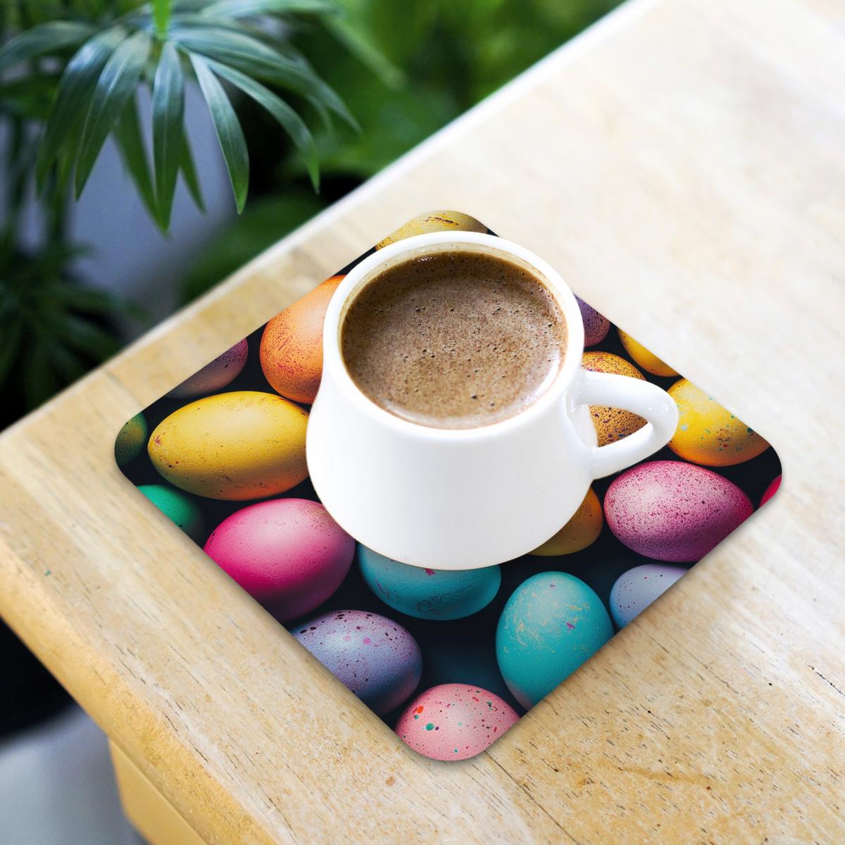 GLASUNTERSETZER 6er-Set Bunt - Ostereier - Spritzer Zubehör für Getränke 10x10 cm - Multicolor, Naturmaterialien (10/0.2cm) - MuchoWow