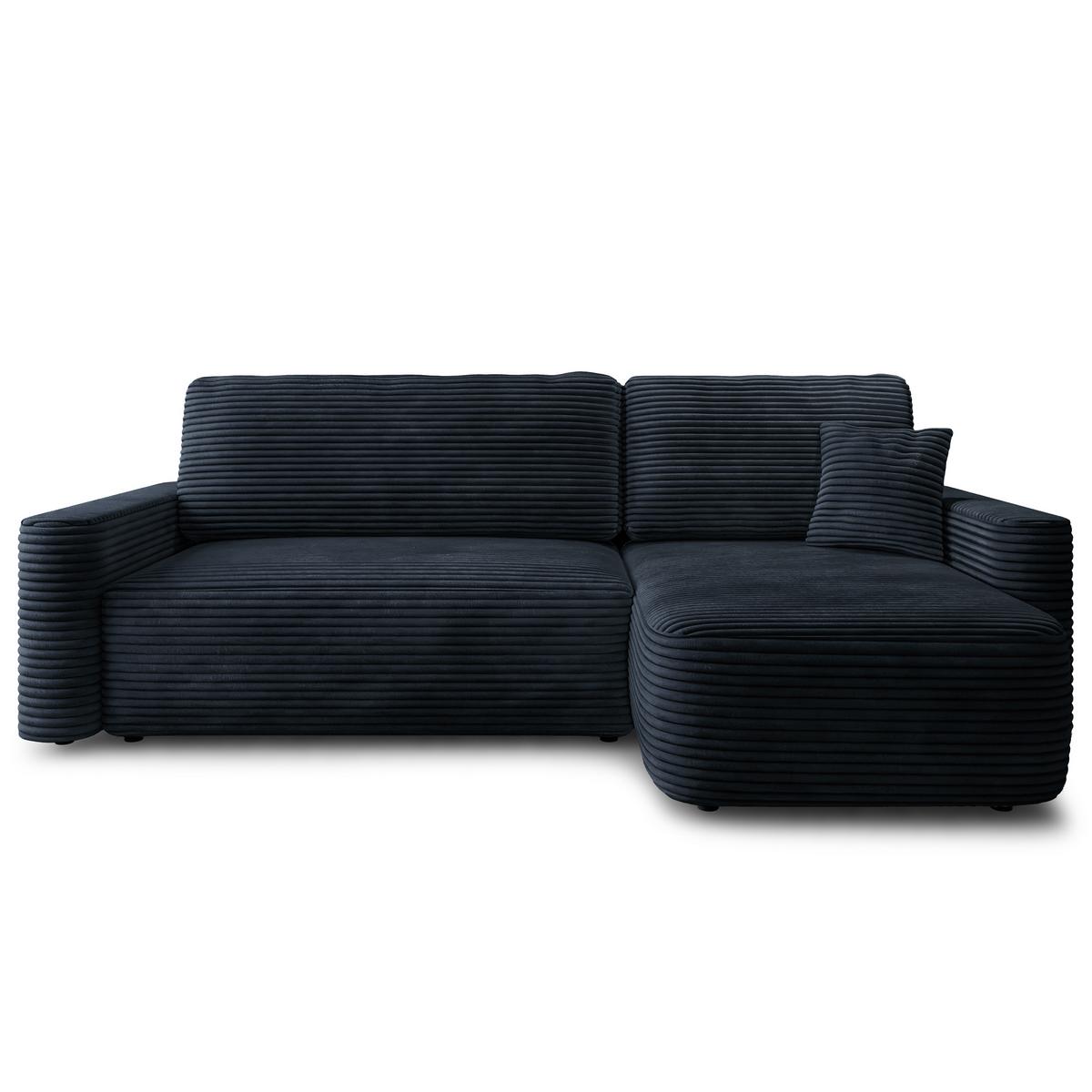 ECKSOFA NERI T Schwarz Kordstoff mit Schlaffunktion - Schwarz, Holzwerkstoff/Textil (280/157cm) - MASSENO