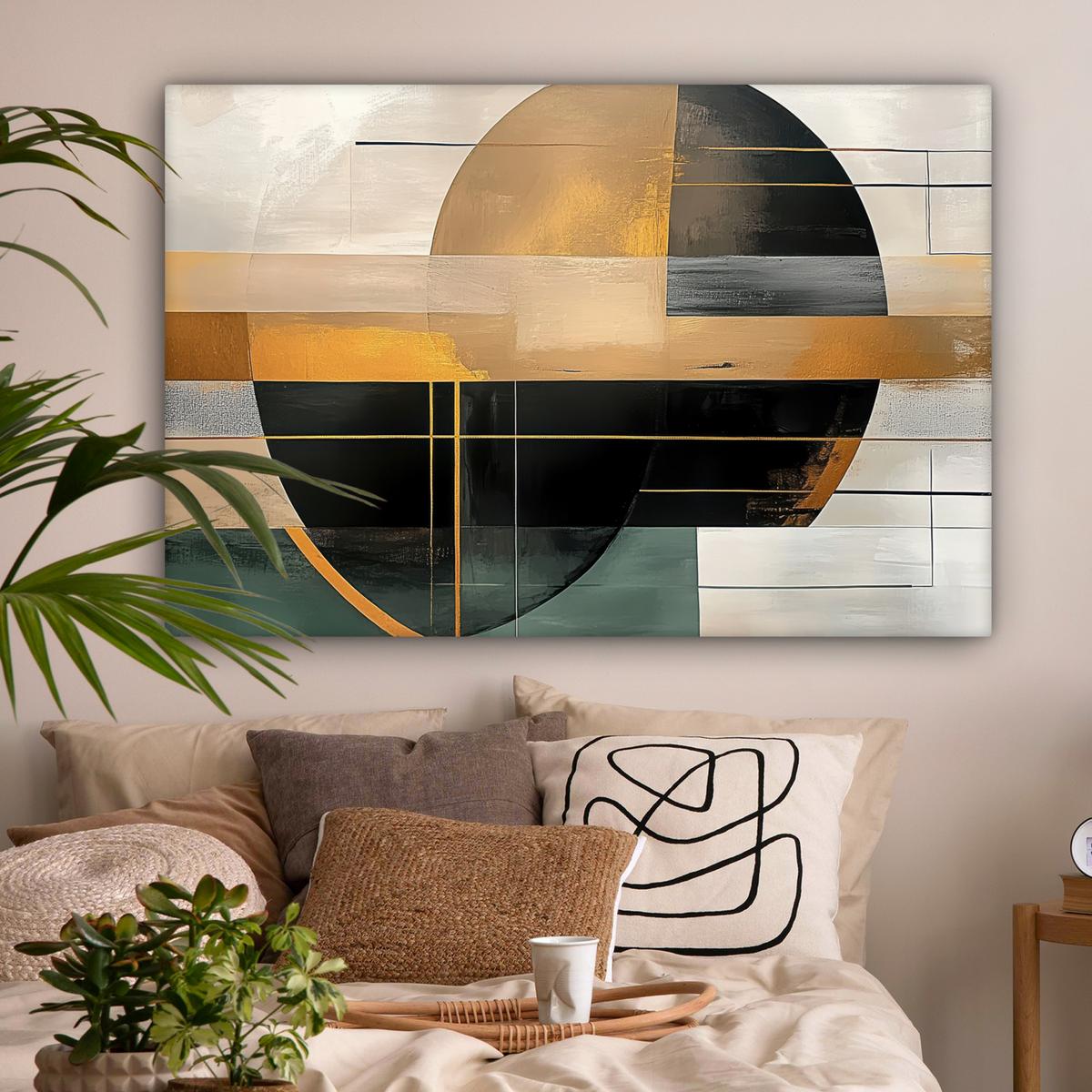 LEINWANDBILD Abstrakt - Gold - Bronze - Grün - Formen - Modern Wohnzimmer Groß 120x80 cm - Multicolor, Textil (120/80cm) - MuchoWow