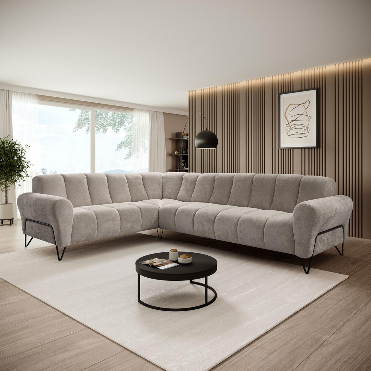 ECKSOFA Volare ohne Schlaffunktion Cappuccino rechts - Schwarz/Cappuccino, Textil/Metall (295/235cm) - Beautysofa