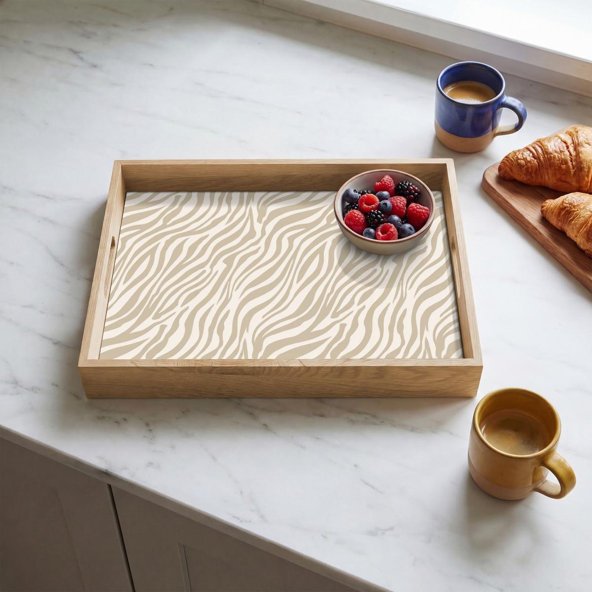 TABLETT Zebra - Muster - Beige 40x30 cm - Beige, Holz (40/5/5cm) - OnlyWow