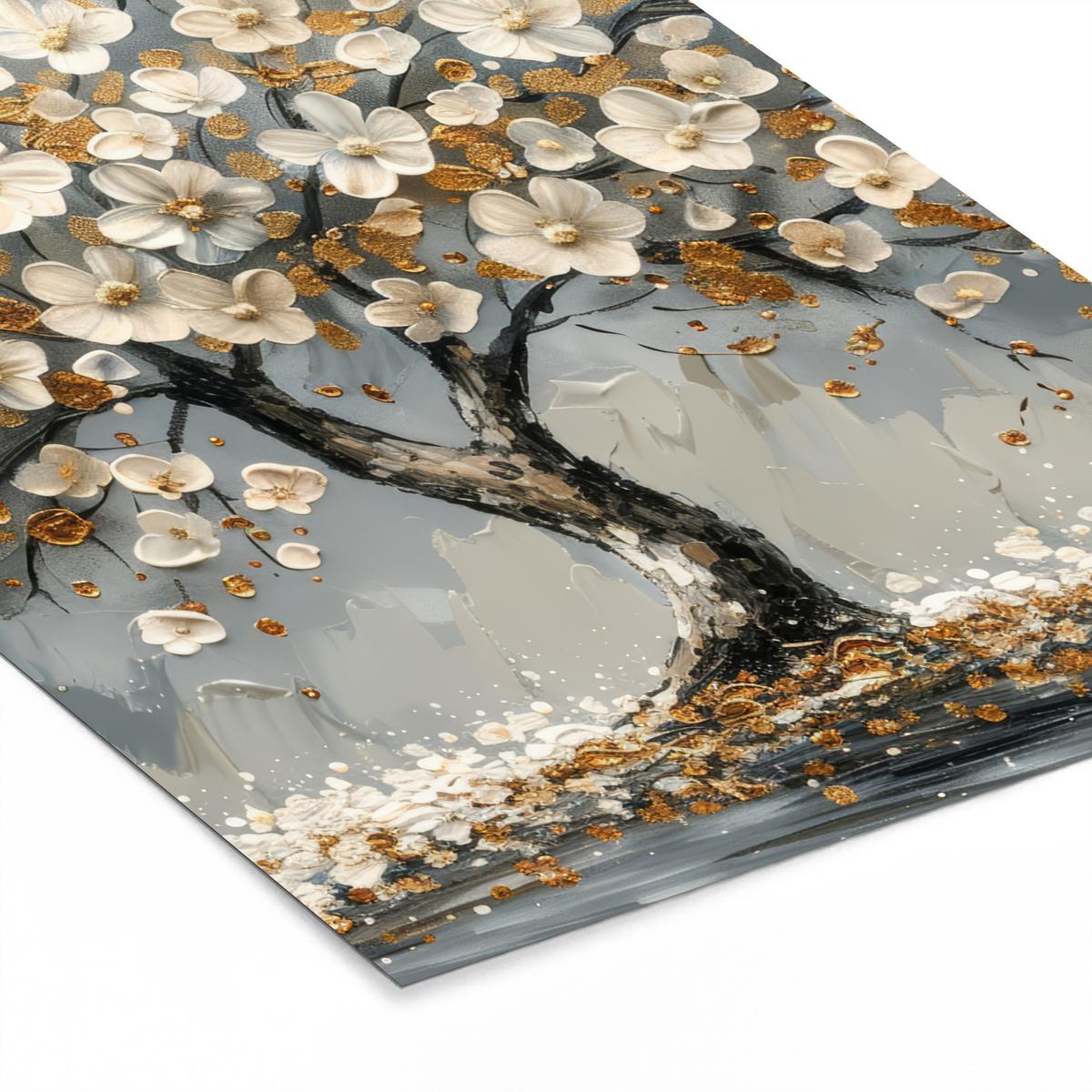 POSTER MIT RAHMEN Baum - Blumen - Weiß - Natur - Kunst Posterleiste 60x80 cm - Weiß, Papier (60/80cm) - MuchoWow