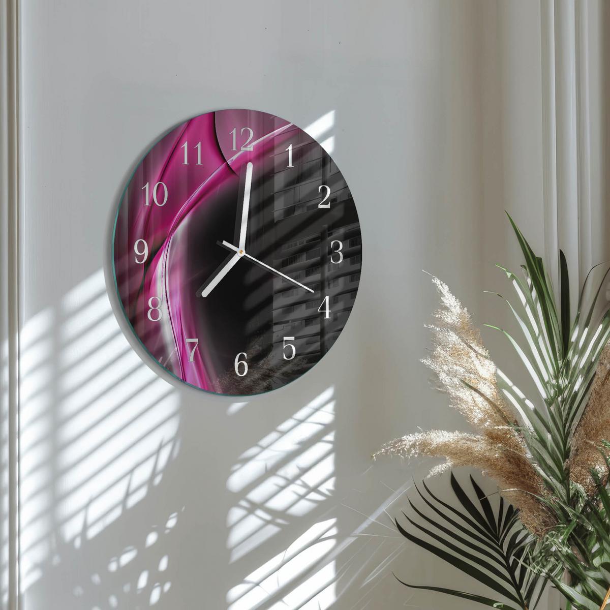WANDUHR aus Glas Ø30 cm - Abstrakte Linien - Lila, Glas (30/30/0.4cm) - TULUP