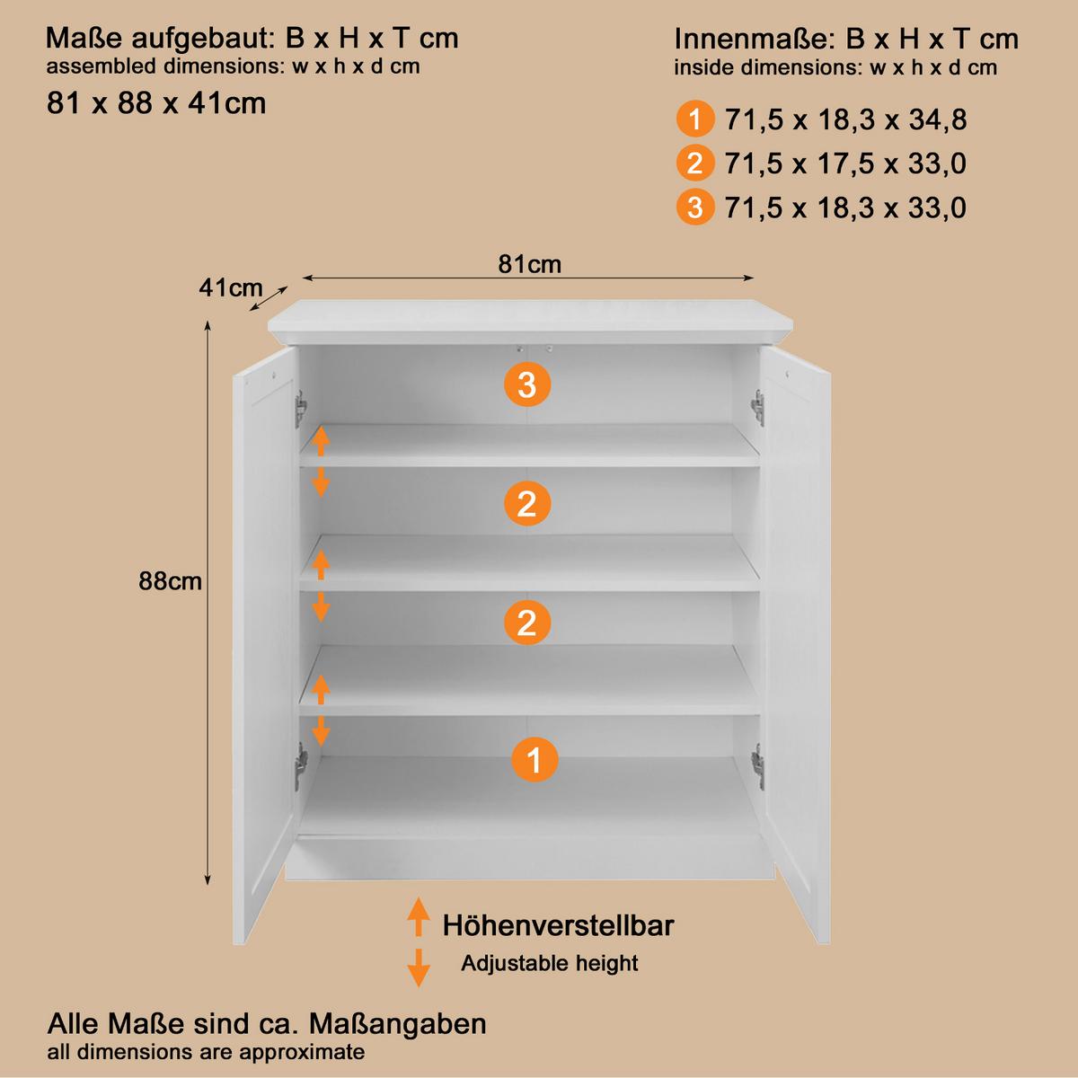 KOMMODE weiß 81 x 88 cm, SCHUHSCHRANK im Landhaus-Stil - Silberfarben/Weiß, Holzwerkstoff/Metall (81/88/41cm) - Top.Furn