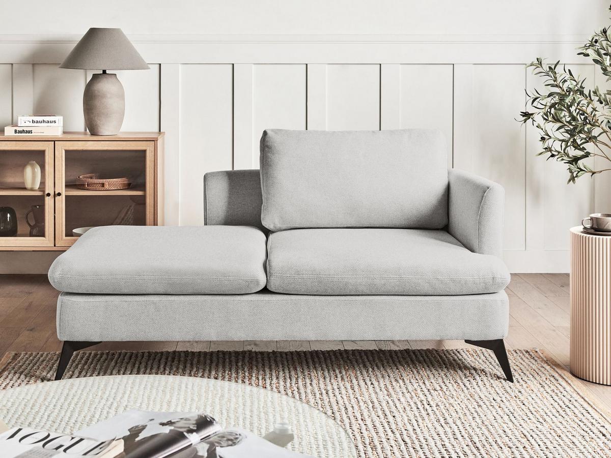 CHAISELONGUE-RECHTSSEITIGE Stoff Hellgrau Sievoz - Hellgrau/Schwarz, Textil (155/84/85cm) - Beliani
