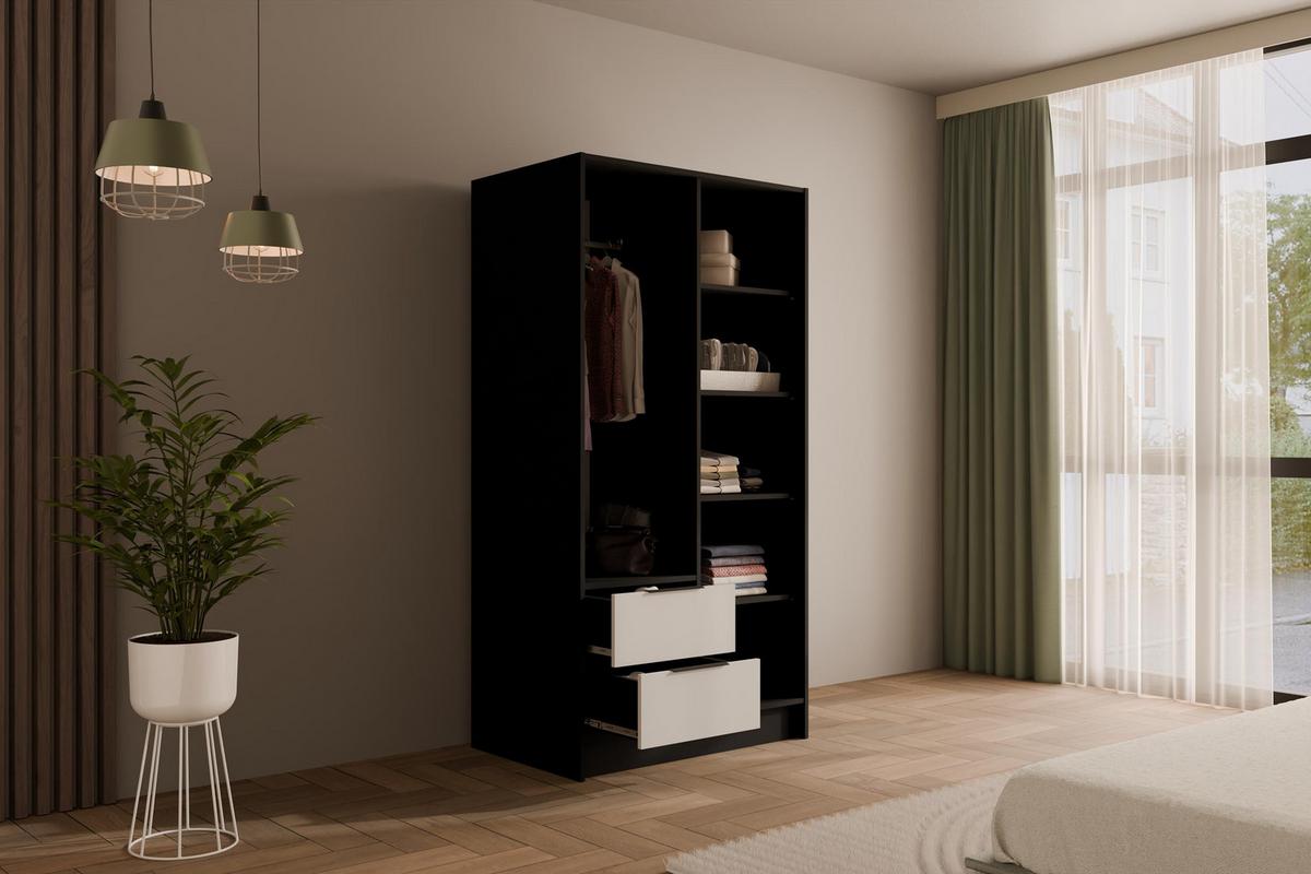 KLEIDERSCHRANK NELIA - 120 cm - Schwarz/Weiß, Holzwerkstoff (102/200/51cm) - ALTDECOR