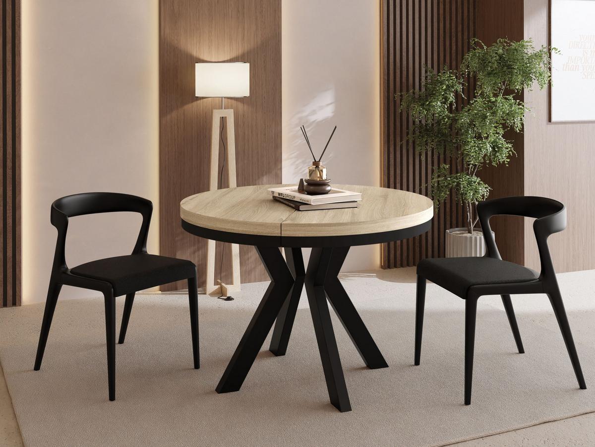 ESSTISCH Savio Neo rund ausziehbar verlängerbar, Eiche Sonoma Hellbraun 90-190/90/77 cm - Schwarz/Sonoma Eiche, Holz/Holzwerkstoff (90/190/77cm) - WFL GROUP