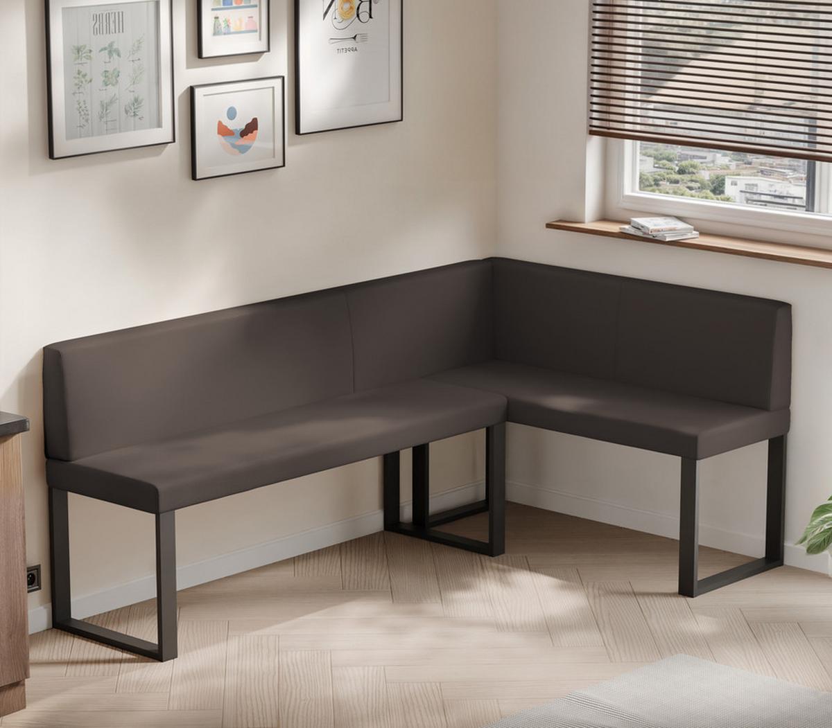 ECKBANK rechts SANA U Kunstleder glatt, 196/142 cm Braun - Braun, Kunststoff/Textil (142/196cm) - Idohome