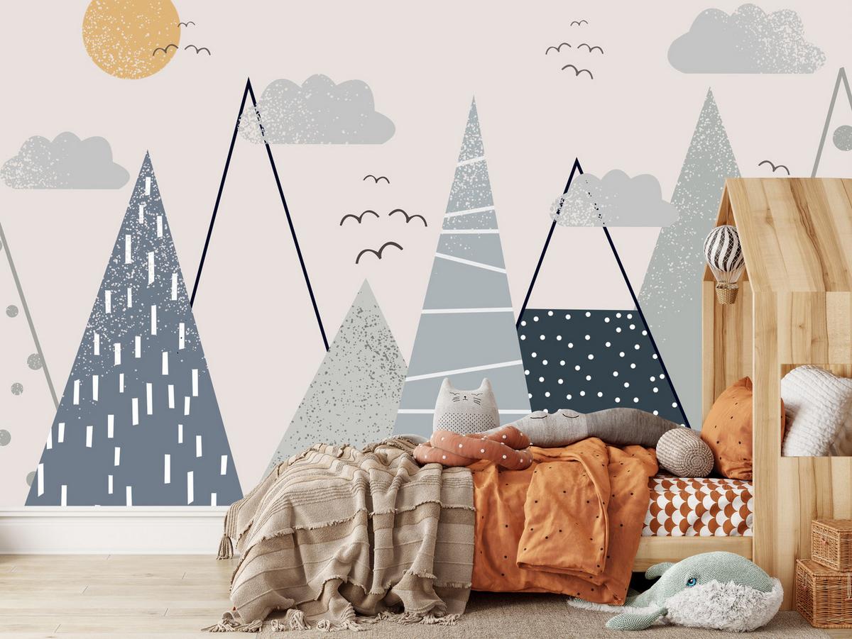FOTOTAPETE für Kinder Berge im skandinavischen Stil 300x210 - Beige/Schwarz, Papier (300/210cm) - Muralo