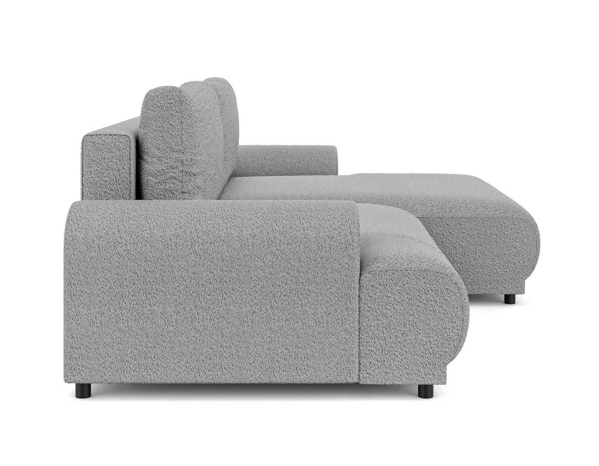 ECKSOFA mit Schlaffunktion, Bettkasten, extrabreite Ottomane rechts, abgerundete Armlehnen, B240/T145/H81 cm, Bezug Bouclé-Charakter Grau / 21029 - Schwarz/Grau, Kunststoff/Textil (240/145cm) - luma-home