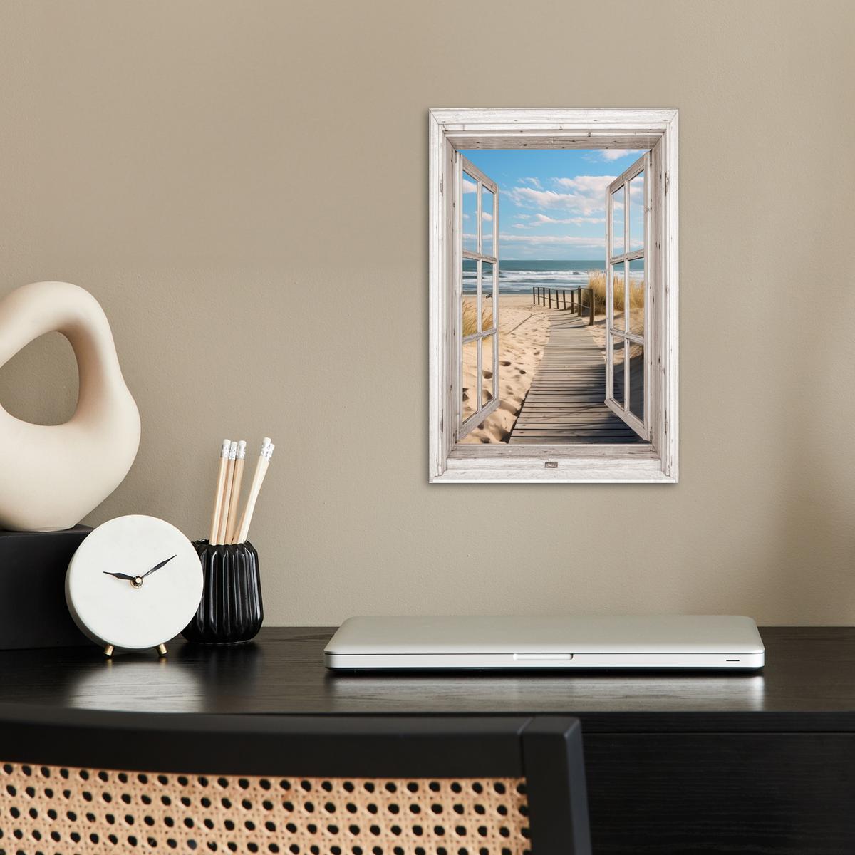 POSTER Fenster - Meer - Küste - Natur - Ausblick - Strand - Wattenmeer Room Decor 20x30 cm - Beige, Papier (20/30/0.1cm) - MuchoWow