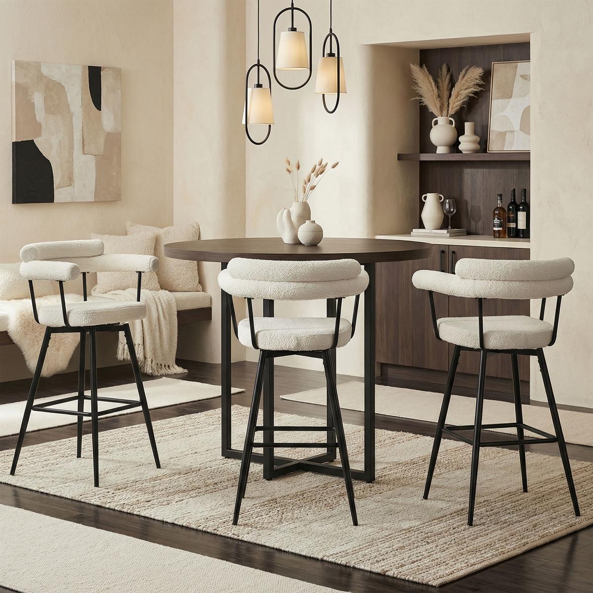 BARHOCKER 4er Set drehbar Beige mit Teddy-Stoff 76 cm hoch - Beige/Schwarz, Textil/Metall (61/103/55cm) - ML-DESIGN