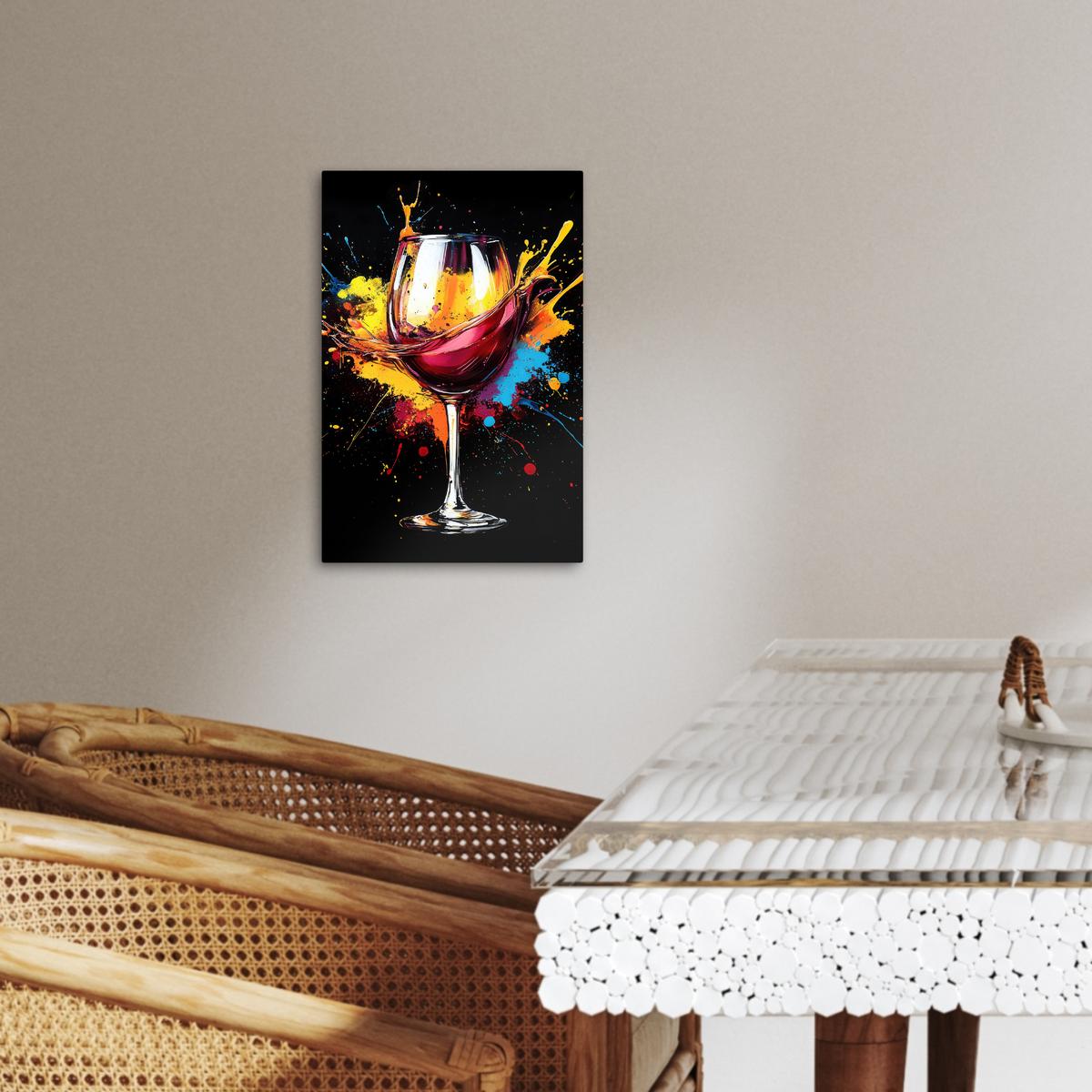 LEINWANDBILD Wein - Glas - Graffiti - Getränk - Rot - Farbe Deko Wohnzimmer 20x30 cm - Weinrot, Textil (20/30cm) - MuchoWow