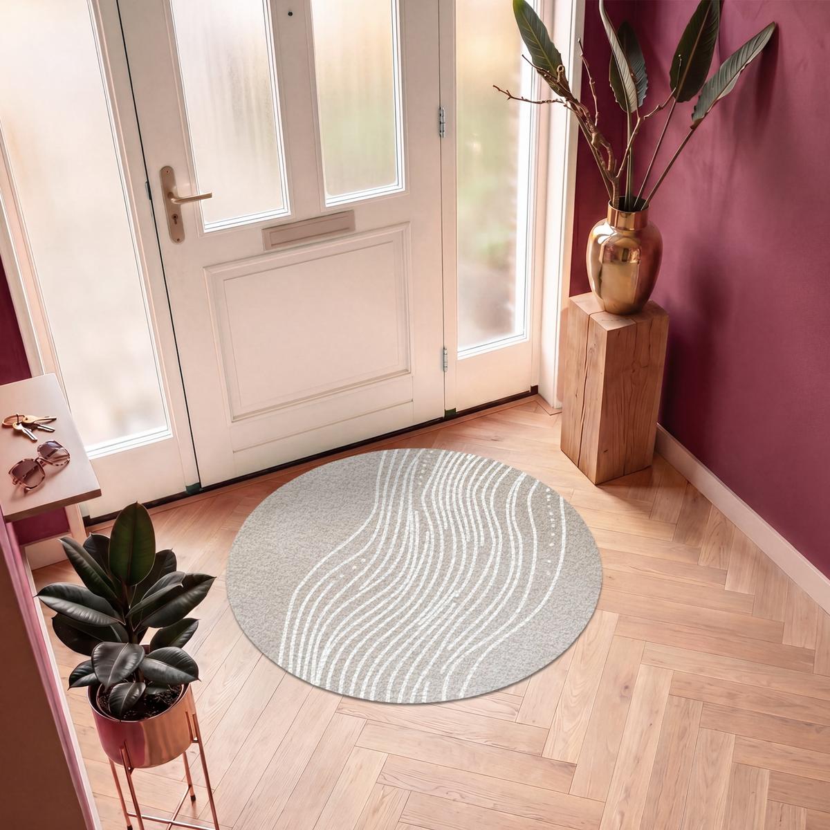 FUSSMATTE Wellenlinien - Fließend - Sandfarben Fußabtreter 120x120 cm - Beige, Kunststoff (120/0.4cm) - MuchoWow
