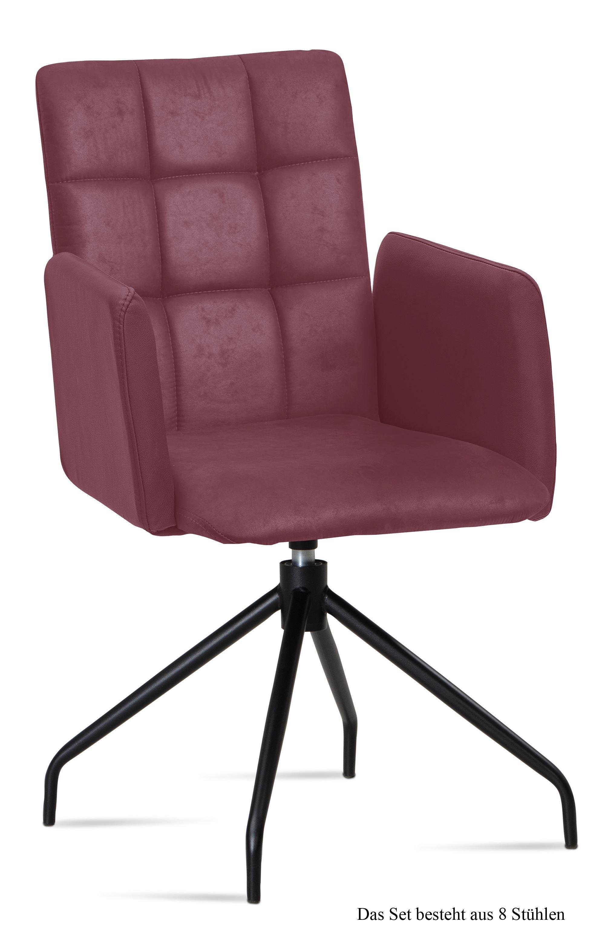 ARMLEHNSTUHL drehbar (8er-Set) Dollie 52x91x60 Schwarz/Marsala - Brombeere/Schwarz, Kunststoff (60/91/52cm) - 58aufmkessel