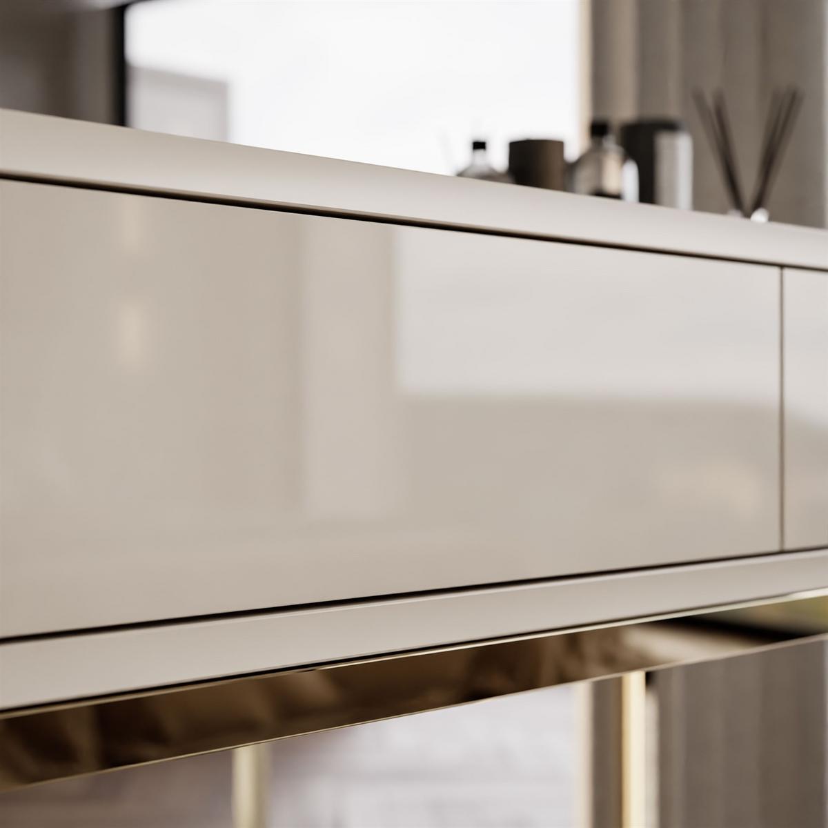 KONSOLE Glamour auf goldchrom Gestell PUSH OPEN - Kaschmir/Goldfarben, Holzwerkstoff (100/81/42cm) - Lookway