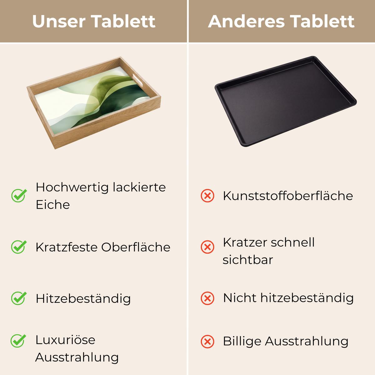 TABLETT Wellen - Abstrakt - Hellgrün - Ornamental 40x30 cm - Grün, Holz (40/5/5cm) - OnlyWow