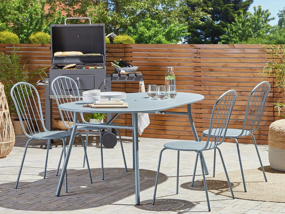 GARTENSTUHL 4er-Set Stahl hellblau Calvi - Blau, Metall (40/89/47cm) - Beliani