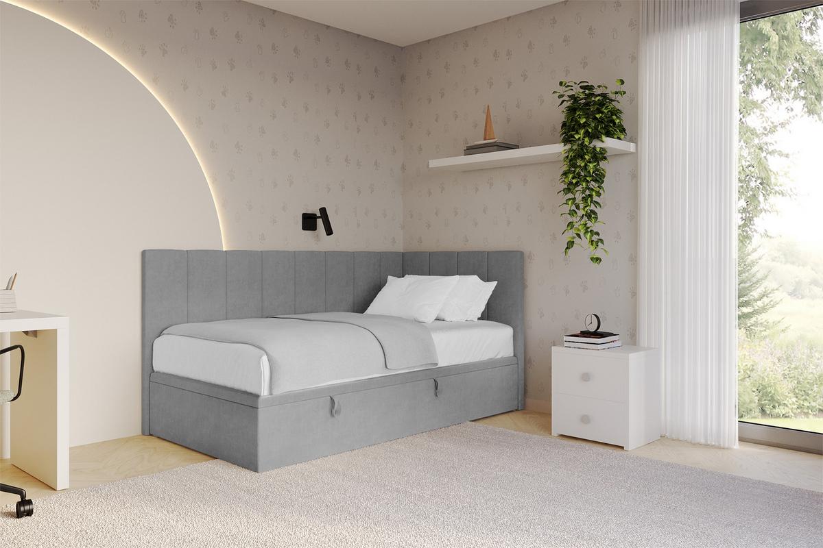 EINZELBETT Jugendbett mit Bettkasten Links, ohne Matratze - LOVY 80x200 Grau - Anthrazit, Holzwerkstoff/Textil (80/200cm) - ALTDECOR