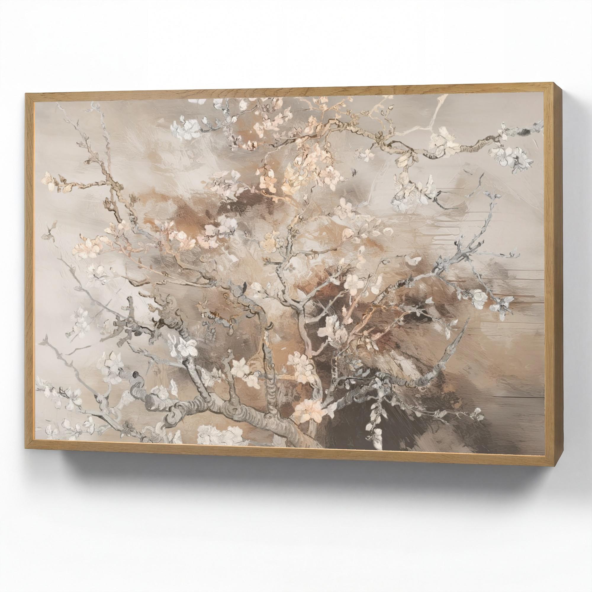 WANDLEUCHTE MIT AKKU Mandelblüte - Kunst - Van Gogh - Beige - Abstrakt 100x70 cm - Graubraun, Holzwerkstoff (100/70/8cm) - OnlyWow