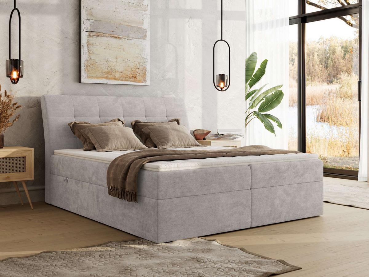 BOXBETT DAGOS 120/200 - Hellgrau Schenille glatt - H4 - Topper T25 - Hellgrau, Textil (120/200cm) - MKS